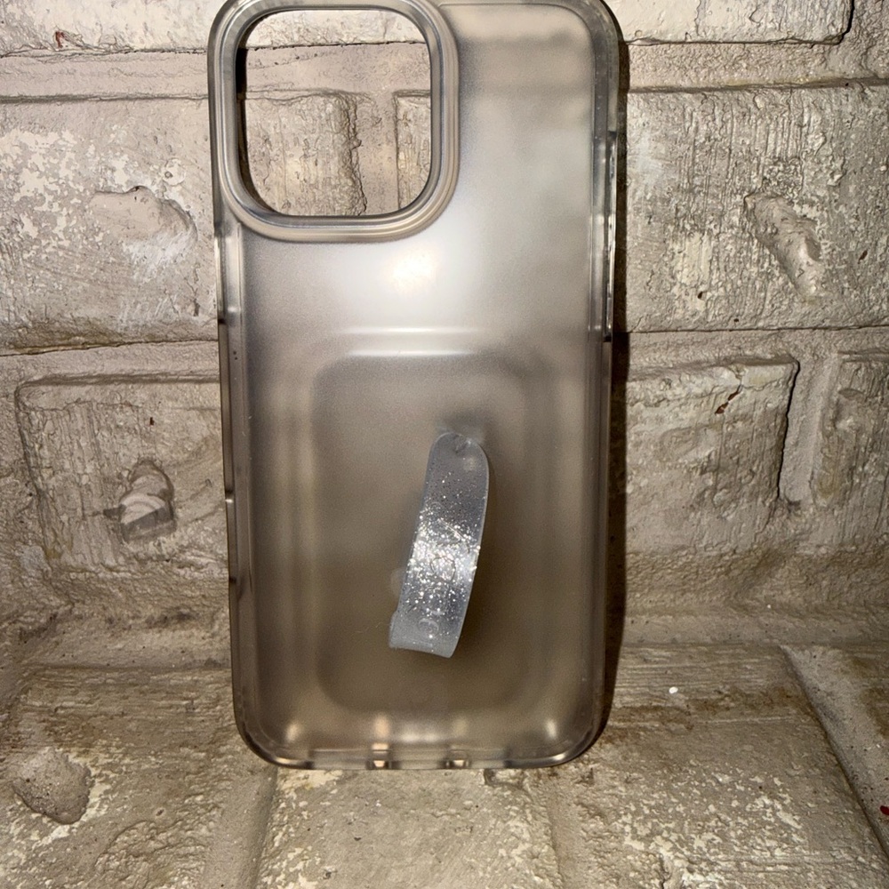 Loopy - 16 Pro Max - Transparent Loopy Phone Case with Silver Glitter Loop.